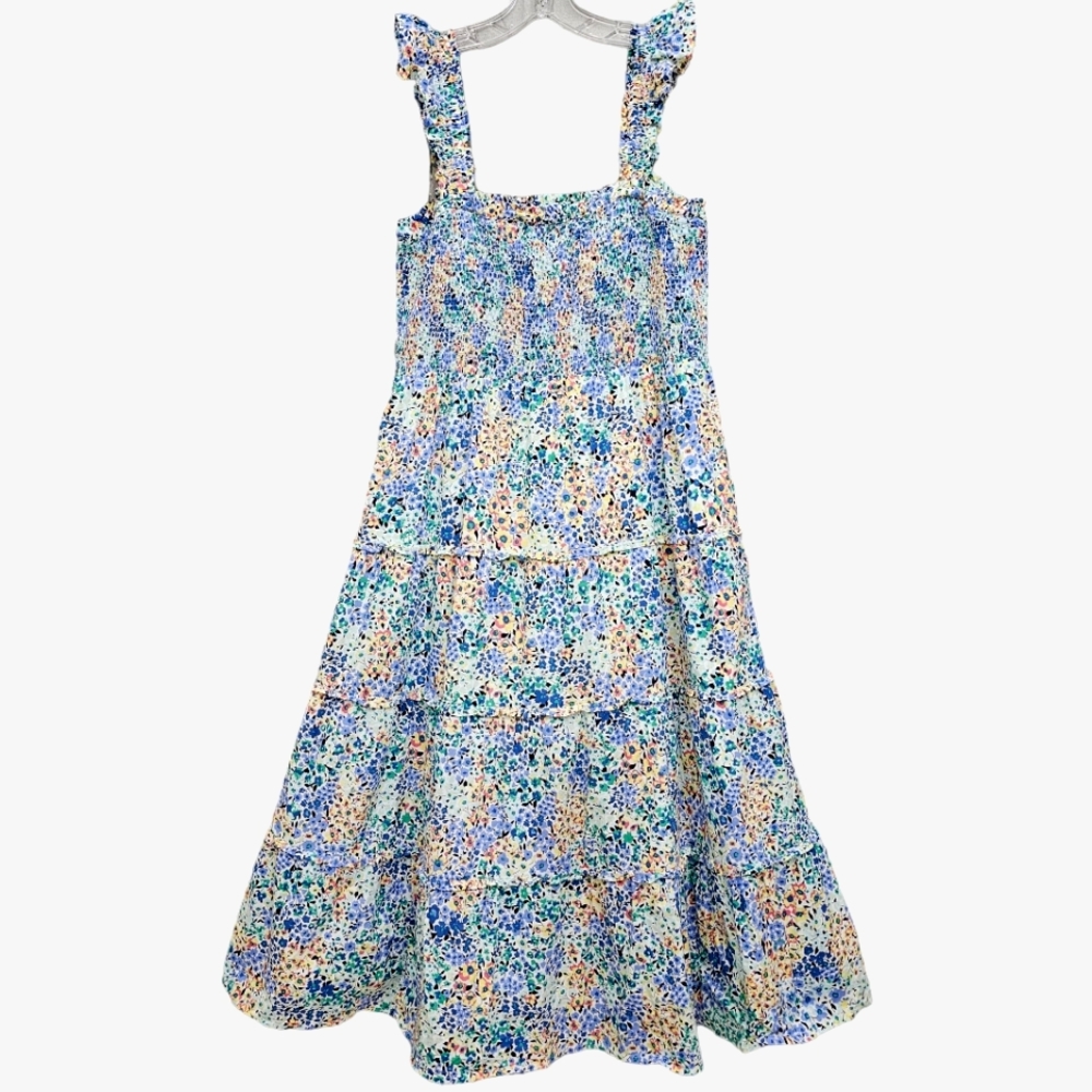 Nwot JCREW re imagined Flutter Straps,Ruched Bodice Tiered Ruffle Mididr…